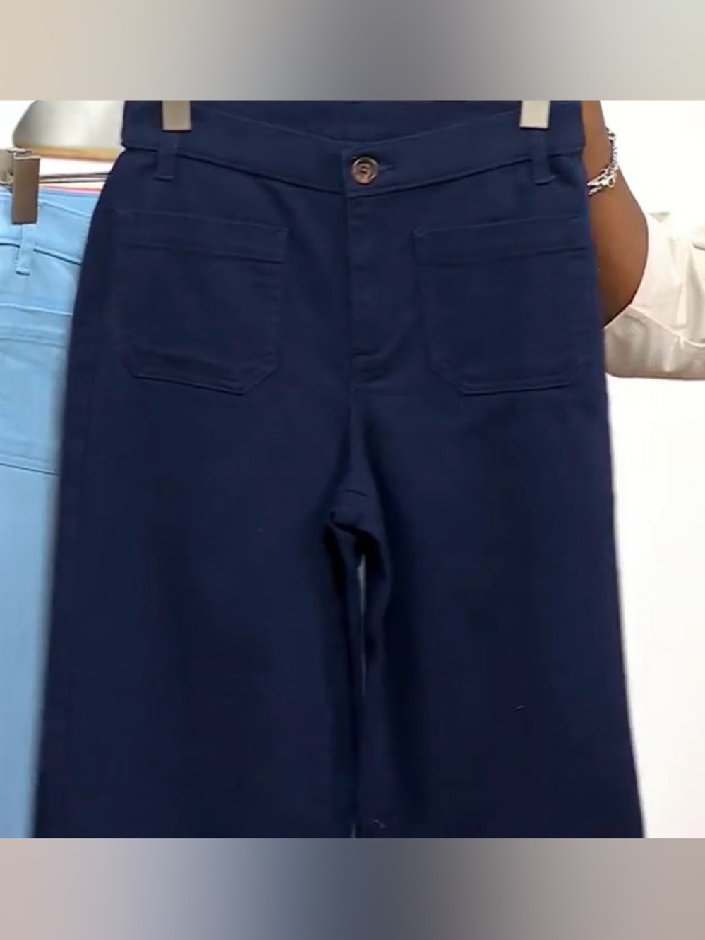 Denim & Co. Regular Twill Wide Leg Crop Pant w/ Patch Pockets Size 4 Navy